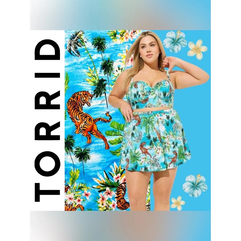 Torrid 2 Piece Swimsuit Retro Tiger Tropical Hawaii Beach Resort Vacation 3X